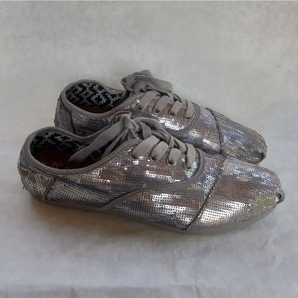 Toms Heritage Silver Sequin Shoes Size 8.5